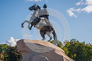 Statue of Peter The Great Bronze Horseman created by the French sculptor Ã‰tienne Maurice Falconet in 1782 in the Senate Square