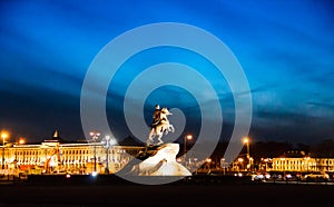 Statue of Peter Great at night