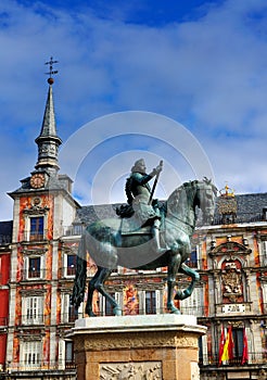 Statue on Plaza Mayor, Madrid, Spain photo