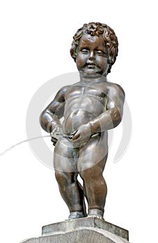 Statue of a pissing boy Manneken Pis in Brussels isolated