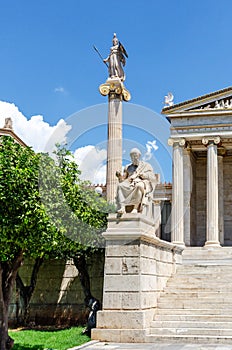 Statue of Plato in front of National Academy building photo