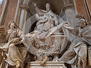 Statue of a Pope in the Basilica of Saint Peter in the Vatican city