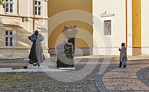 Statue of Pope John Paul II close to St. Nicholas church in Presov, Slovakia