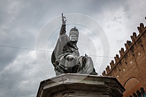 The statue of Pope Paul V on the Piazza Cavour square in Rimini, Italy