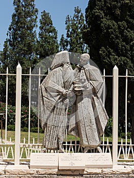 Statue of Pope Paul VI and Patriarch Atenogoras I that is next t