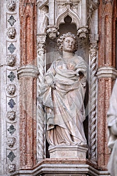 Statue on the Porta della Carta, detail of the Doge Palace, St. Mark Square, Venice