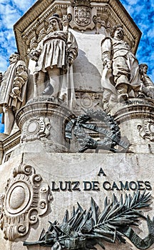 Statue of the Portuguese poet LuÃÂ­s de CamÃÂµes on Camoes Square in Lisbon, Portugal photo