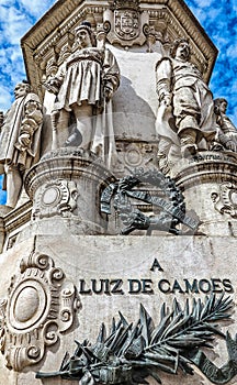 Statue of the Portuguese poet LuÃ­s de CamÃµes on Camoes Square in Lisbon, Portugal