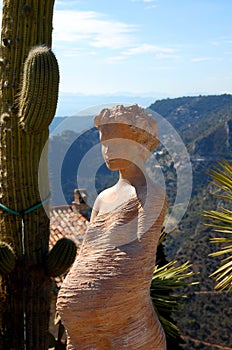 Statue of pregnant woman in Eze garden, France