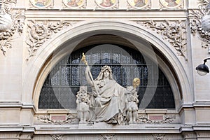 Statue of prudence on the BNP building in Paris