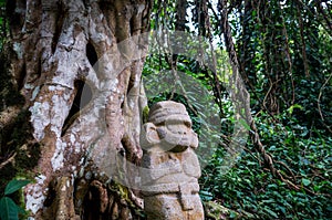 Statue in the rainforest in San Agustin
