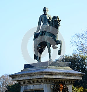 Statue representing the General Joan Prim on a horse in Barcelona Spain