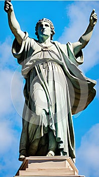 Statue Representing Justice over a Blue SkyIllustration Artificial intelligence artwork generated