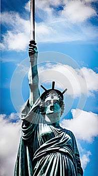 Statue Representing Justice over a Blue SkyIllustration Artificial intelligence artwork generated
