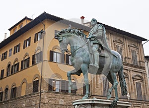 Statue of rider Cosimo Medici Gianbologna in Florence photo