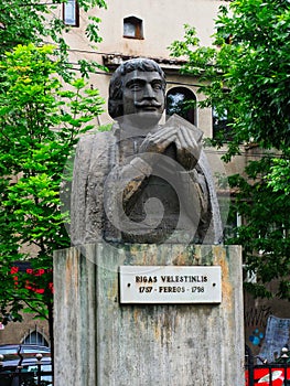 Statue of Rigas Velestinlis at Greek Orthodox Church of the Annunciation, Bucharest, Romania