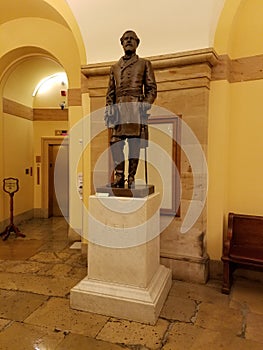 A Statue of Robert E. Lee from Virginia in the National Statuary Hall in the US Capitol Building in Washington DC