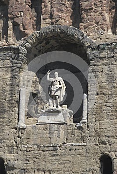 The statue of Roman emperor Augustus at Orange`s theatre, France