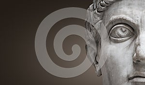 Statue of Roman Nobel Man, his face at closeup, isolated at smooth gradient background, Rome