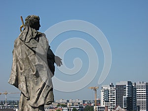 The Statue On The Roof Of University In Wroclaw, Poland