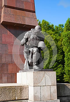 Statue of a russian soldier at the Soviet War in Berlinl