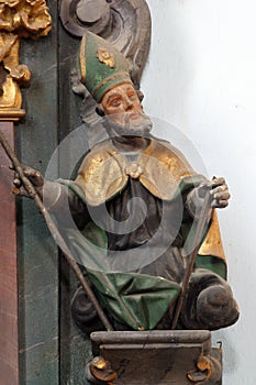 Statue of Saint on the altar of Fourteen holy helpers in the church of St. Catherine of Alexandria in Krapina, Croatia