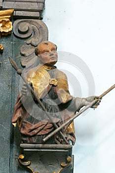 Statue of Saint on the altar of Fourteen holy helpers in the church of St. Catherine of Alexandria in Krapina, Croatia