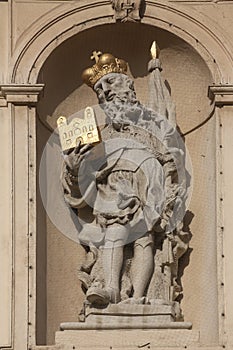 Statue of Saint on baroque Jesuits church in Vienna