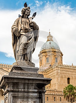 Statue of Saint Cristina around the Cathedral of Palermo, Italy