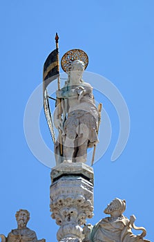 Statue of Saint, detail of the facade of the Saint Mark`s Basilica, Venice