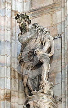 Statue of Saint on the facade of the Milan Cathedral