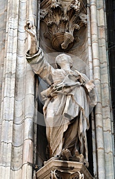 Statue of Saint on the facade of the Milan Cathedral