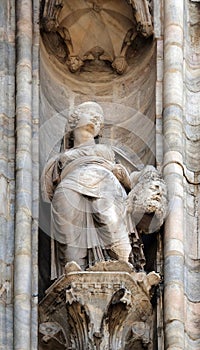 Statue of Saint on the facade of the Milan Cathedral