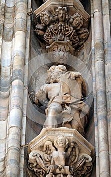 Statue of Saint on the facade of the Milan Cathedral