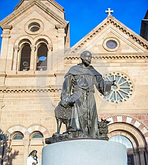 Statue of Saint Francis of Assisi in front of the Cathedral Basilica Santa Fe