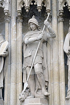 Statue of St George on the portal of the cathedral dedicated to the Assumption of Mary in Zagreb