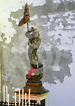 Statue of Saint George slaying the dragon inside the Church of San Giorgio in Portofino, Italy.