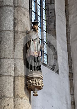Statue, Saint John of Nepomuk, Church of Saint Vitus, Cesky Krumlov, Czech Republic