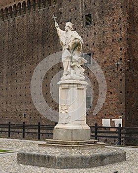Statue of Saint John of Nepomuk, Sforza Castle  in Milan, Italy