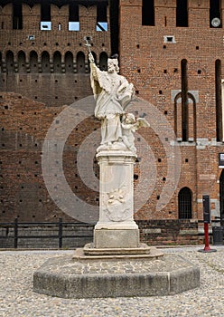 Statue of Saint John of Nepomuk, Sforza Castle  in Milan, Italy