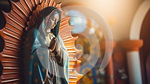 Statue of Saint Mary of Guadalupe (Virgen de Guadalupe) in honor of the celebration of the Mexican holiday of photo