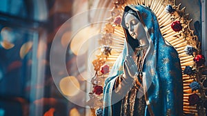 Statue of Saint Mary of Guadalupe (Virgen de Guadalupe) in honor of the celebration of the Mexican holiday of photo