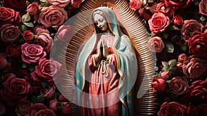 Statue of Saint Mary of Guadalupe (Virgen de Guadalupe) in honor of the celebration of the Mexican holiday of photo