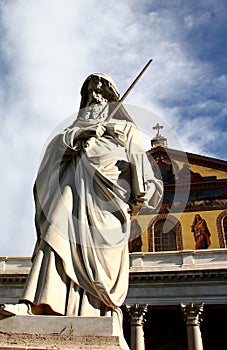 The Statue of Saint Paul in front of Cathedral S.Paul outside the wall, Rome photo