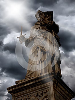 Statue Saint Paul or Paolo at St. Angel Bridge Rome Italy