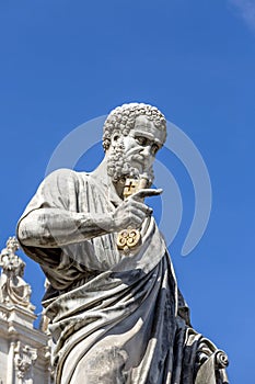 Statue of Saint Peter in front of Saint Peter`s Basilica at St.Peter `s Square, Vatican, Rome, Italy