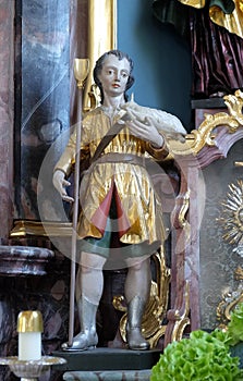 Statue of Saint in the Saint Lawrence church in Denkendorf, Germany