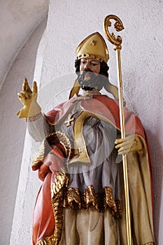 Statue of Saint in the Saint Lawrence church in Kleinostheim, Germany