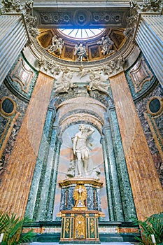 Statue of Saint Sebastian by Paolo Campi in the Church of Sant`Agnese in Agone in Rome, Italy.