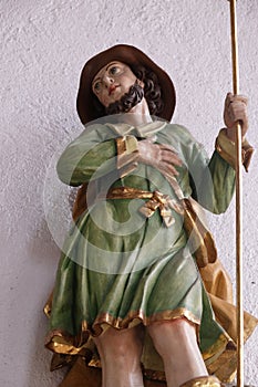 Statue of Saint in the St Lawrence church in Kleinostheim, Germany